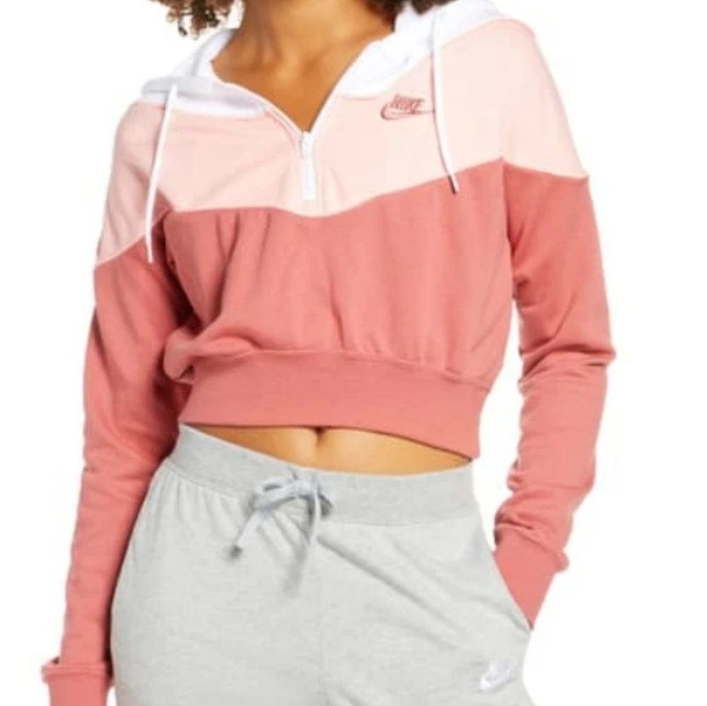 Nike Colorblock Crop Hoodie XS 1/4 Zip Athleisure Streetwear Y2K Sporty Retro - Picture 7 of 10